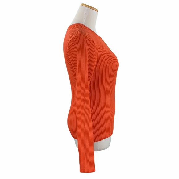 August Silk Knits Stretch Silk Blend Casual Orange Ribbed Knit Sweater - Picture 3 of 11